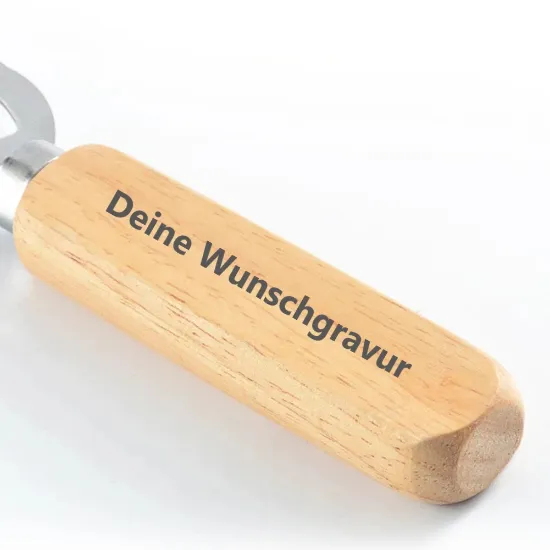 Flaschenöffner mit Holzgriff und personalisierten Text